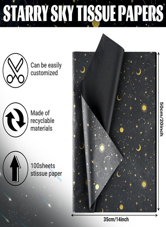 Bolsome 100 Sheets 20 * 14 Inches Galaxy Tissue Paper for Gift Wrapping, Black Gold Moon Star Printed Tissue Paper for Gift Bags for Birthday Christmas Baby Shower DIY Craft - Image 2